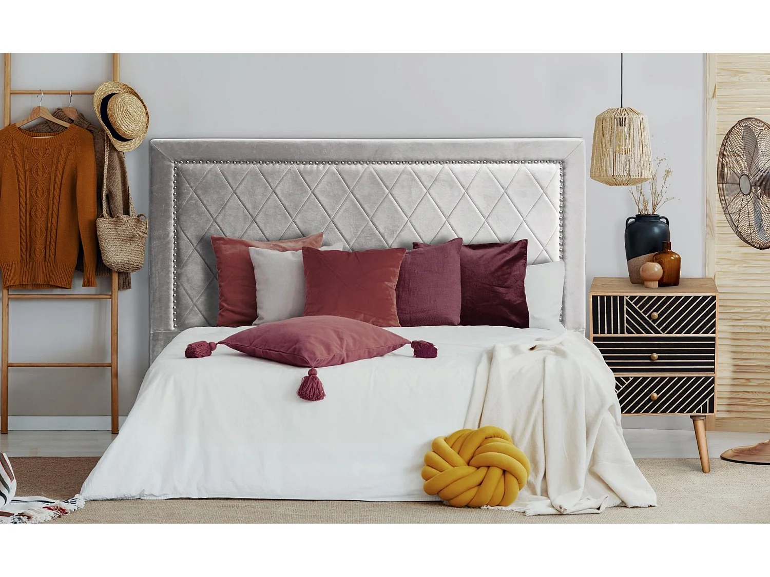 Tête de Lit Design en Velours "Sofia" 180cm Argent