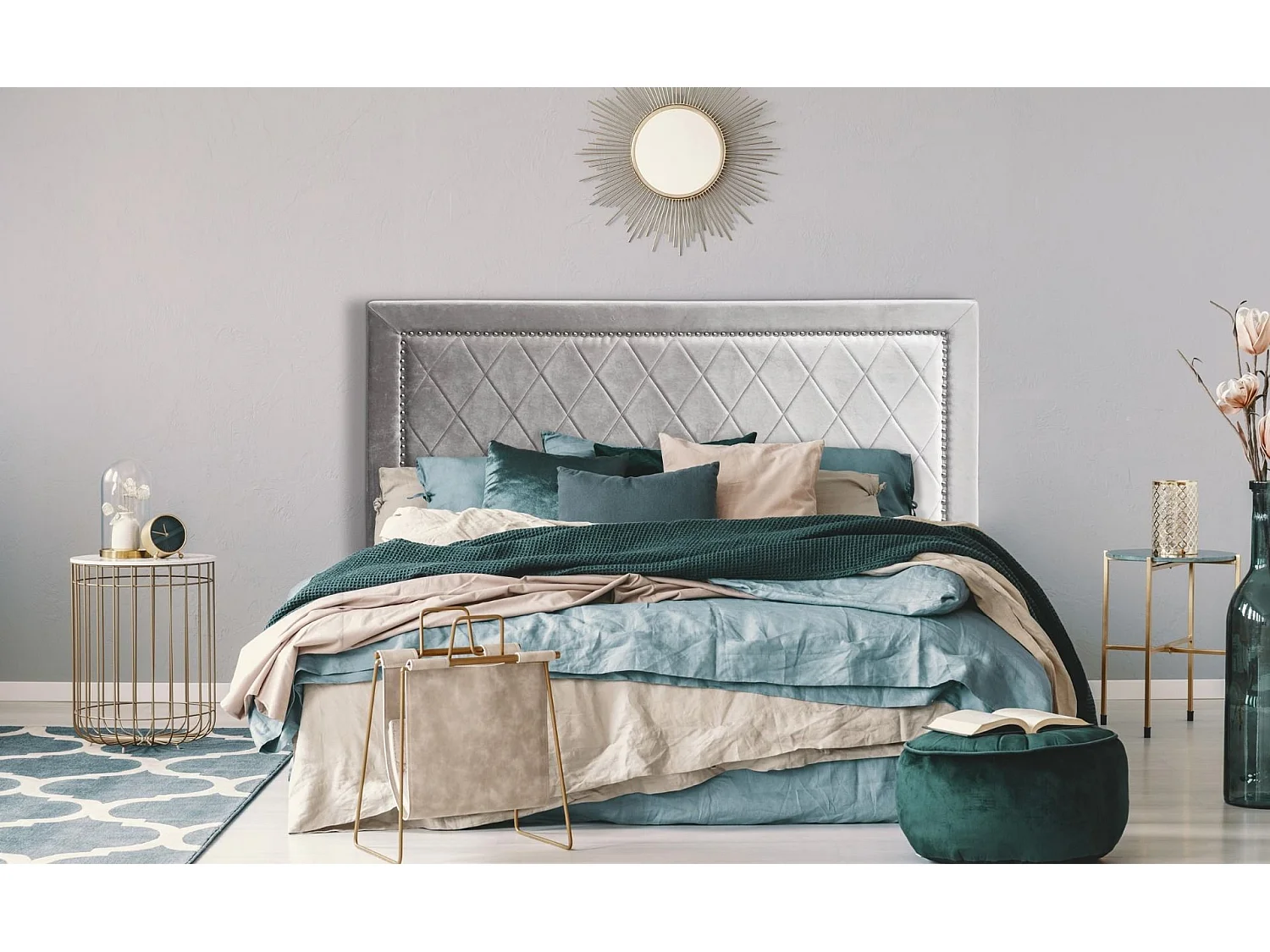 Tête de Lit Design en Velours "Sofia" 180cm Argent