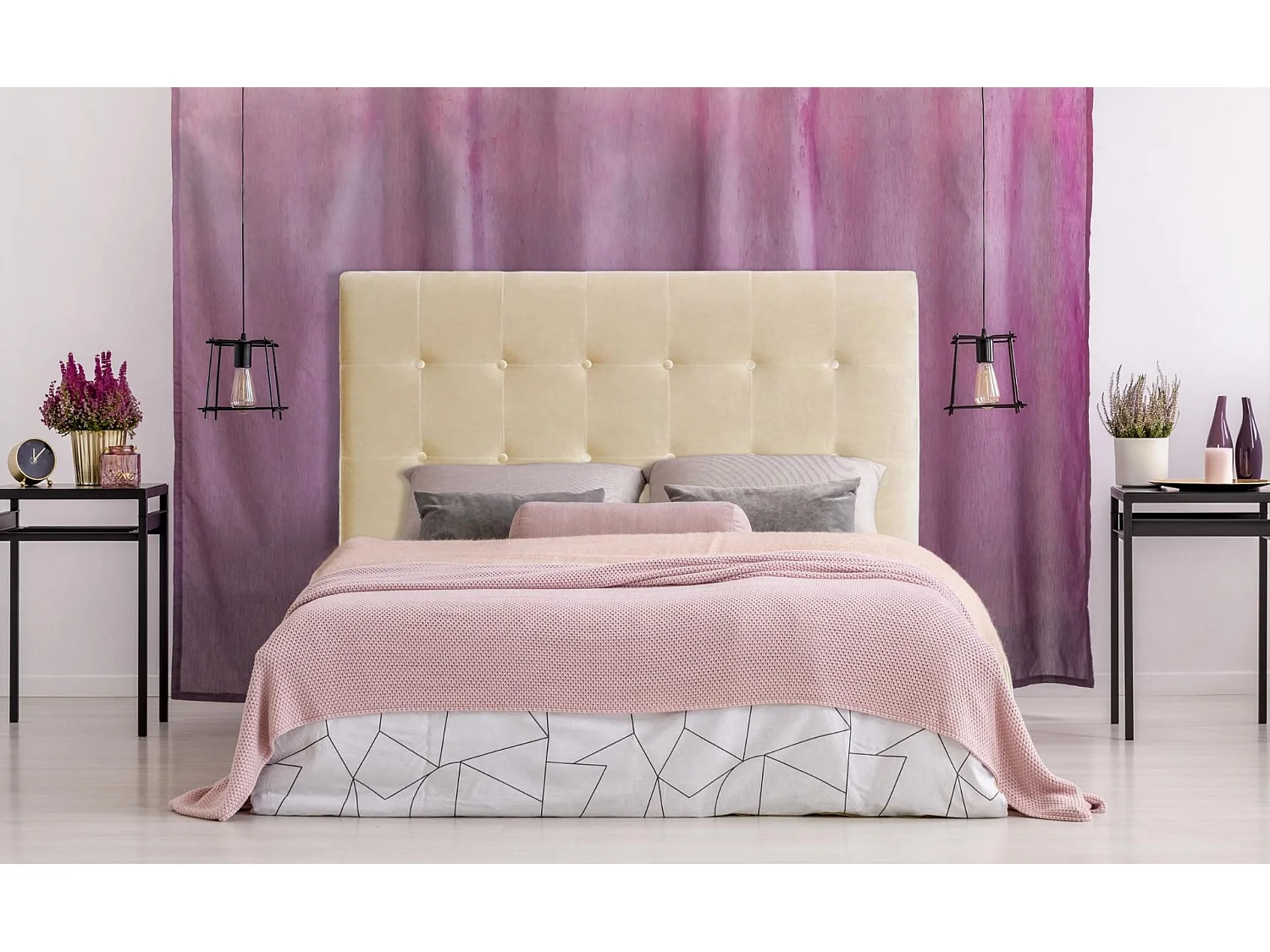 Tête de Lit Capitonnée en Velours "Amor" 160cm Beige