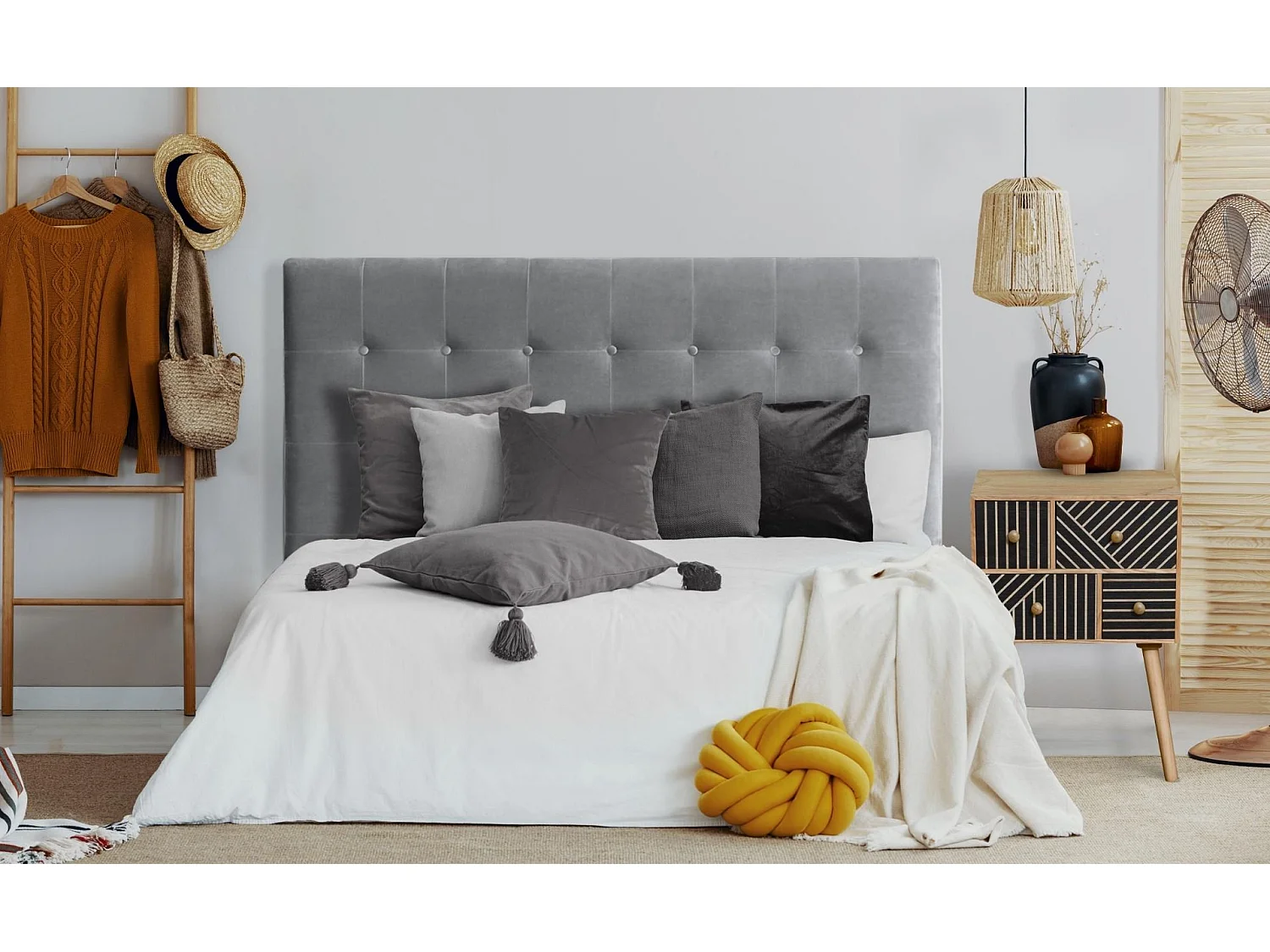 Tête de Lit Capitonnée en Velours "Amor" 160cm Argent