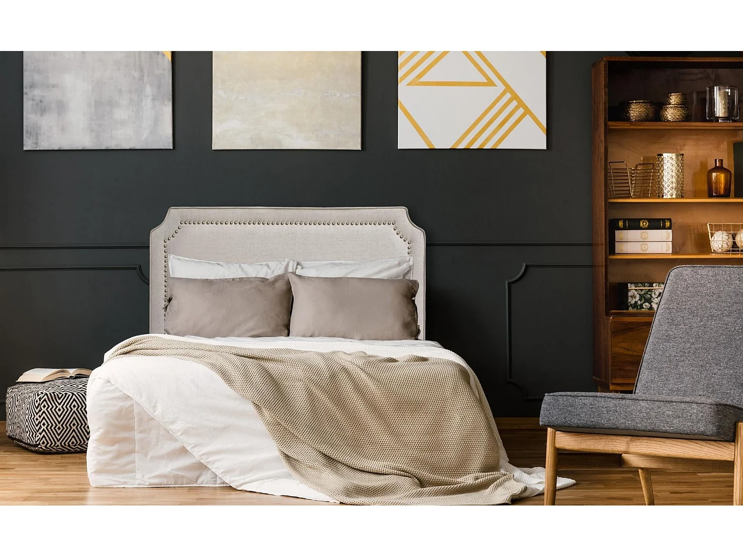 Tête de Lit  Design en Tissu "Selena" 140cm Beige