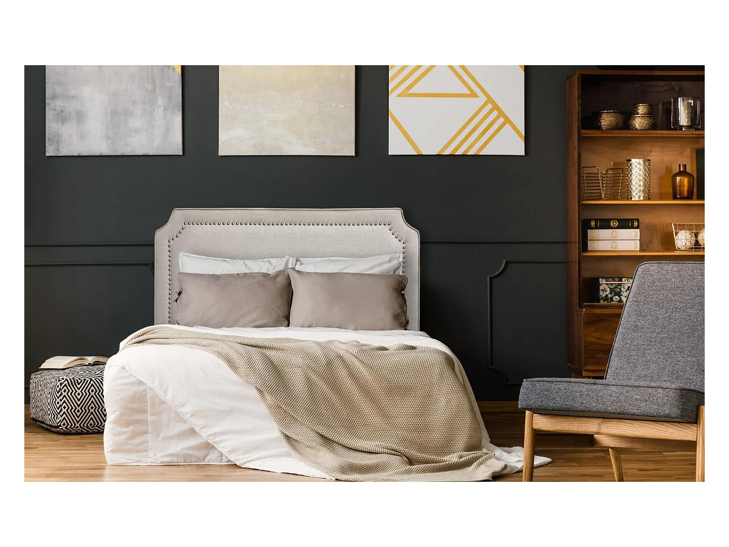 Tête de Lit  Design en Tissu "Selena" 160cm Beige