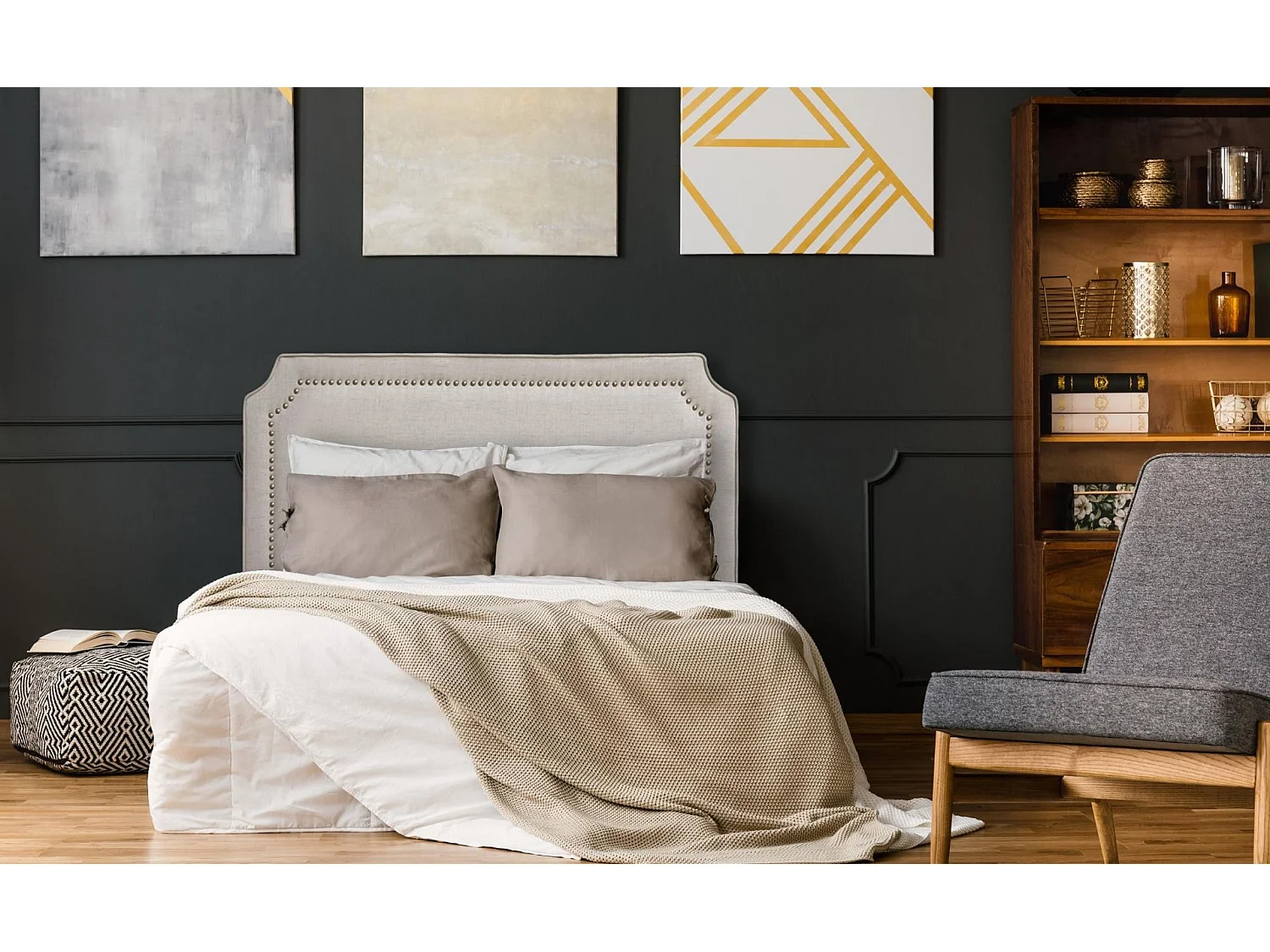 Tête de Lit  Design en Tissu "Selena" 160cm Beige