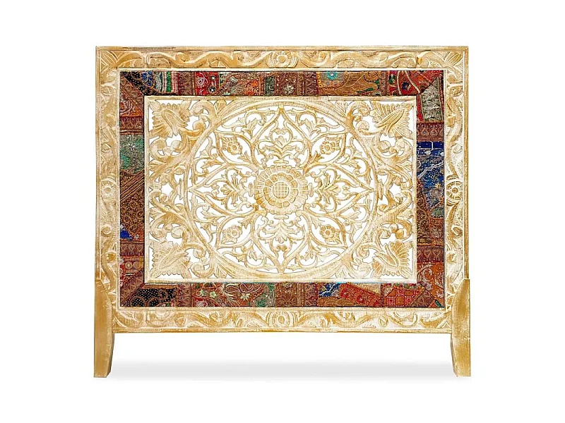 Tête de Lit en Bois & Tissu "Delhi" 160cm Blanc & Or