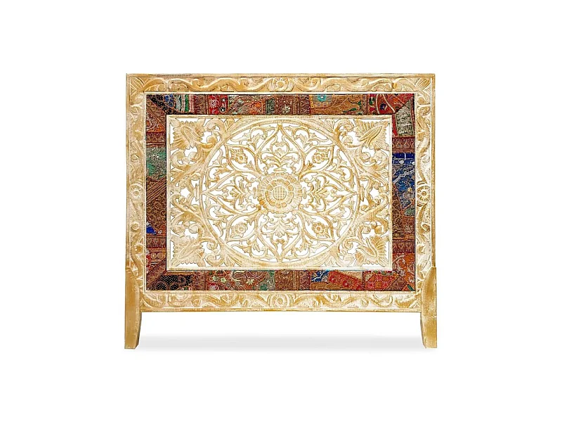 Tête de Lit en Bois & Tissu "Delhi" 160cm Blanc & Or