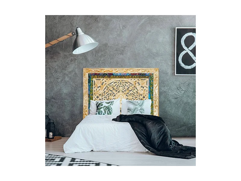 Tête de Lit en Bois & Tissu "Delhi" 160cm Blanc & Or