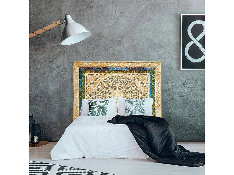 Tête de Lit en Bois & Tissu "Delhi" 160cm Blanc & Or