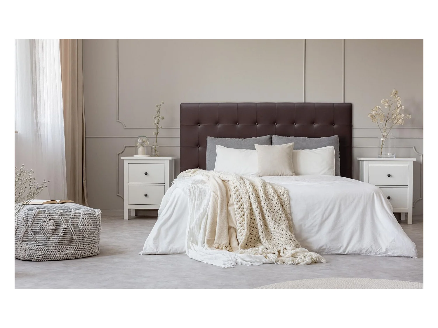 Tête de Lit Capitonnée "Amor" 180cm Marron