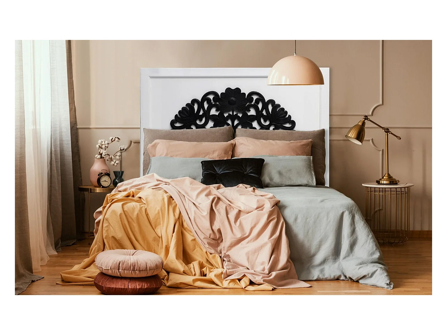 Tête de lit Venezia 140cm Bois Blanc et Noir