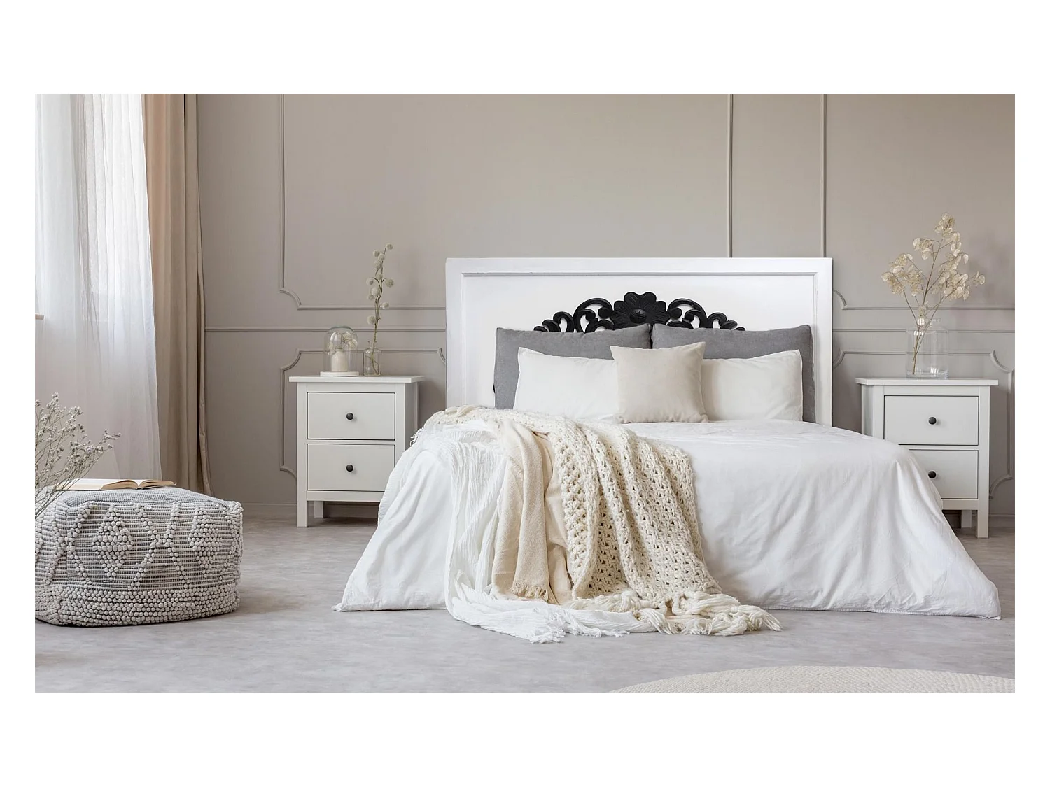 Tête de lit Venezia 140cm Bois Blanc et Noir