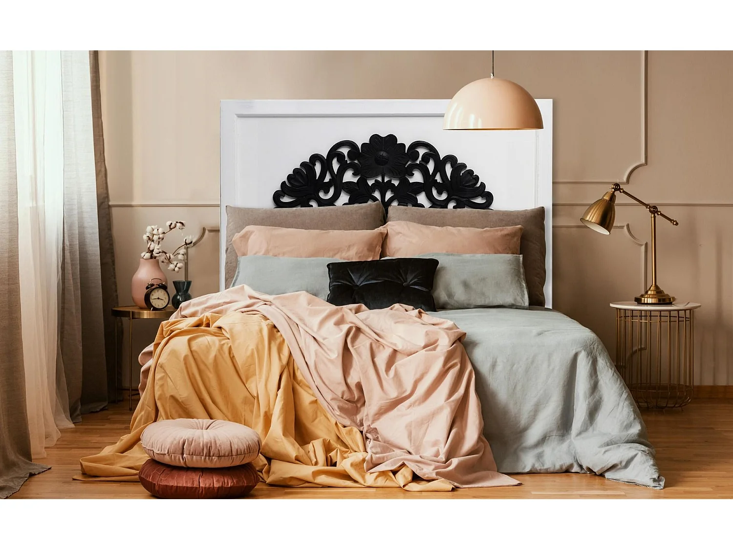 Tête de lit Sculptée "Mattie" 140cm Blanc & Noir