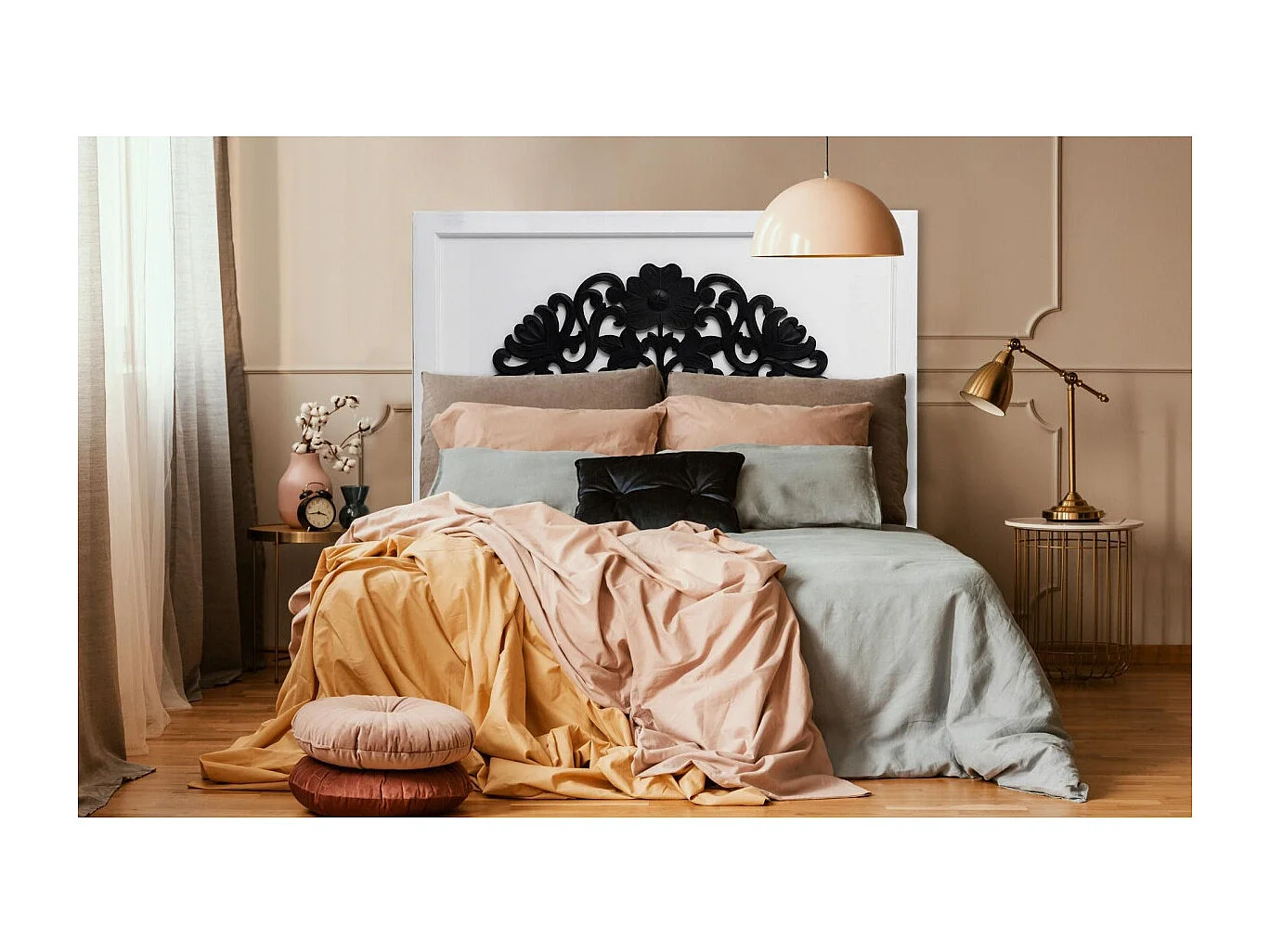 Tête de lit Sculptée "Mattie" 140cm Blanc & Noir