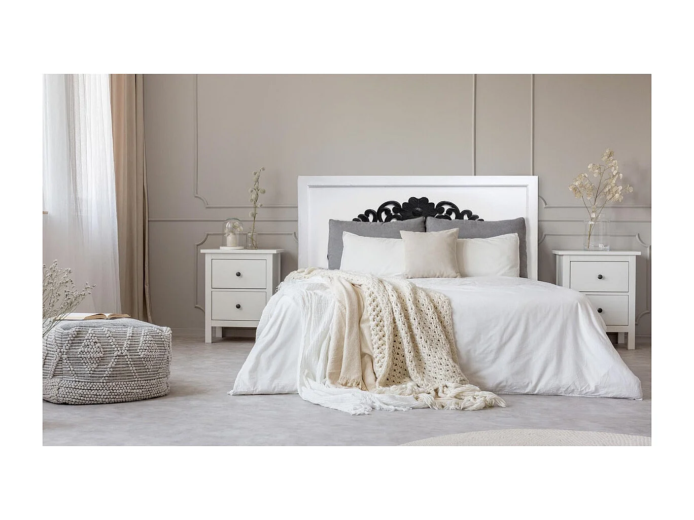 Tête de lit Sculptée "Mattie" 140cm Blanc & Noir