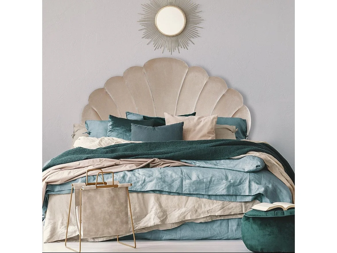 Samt Kopfteil "Shelly" 140cm Taupe Muschel Design Praktisch & Trendig