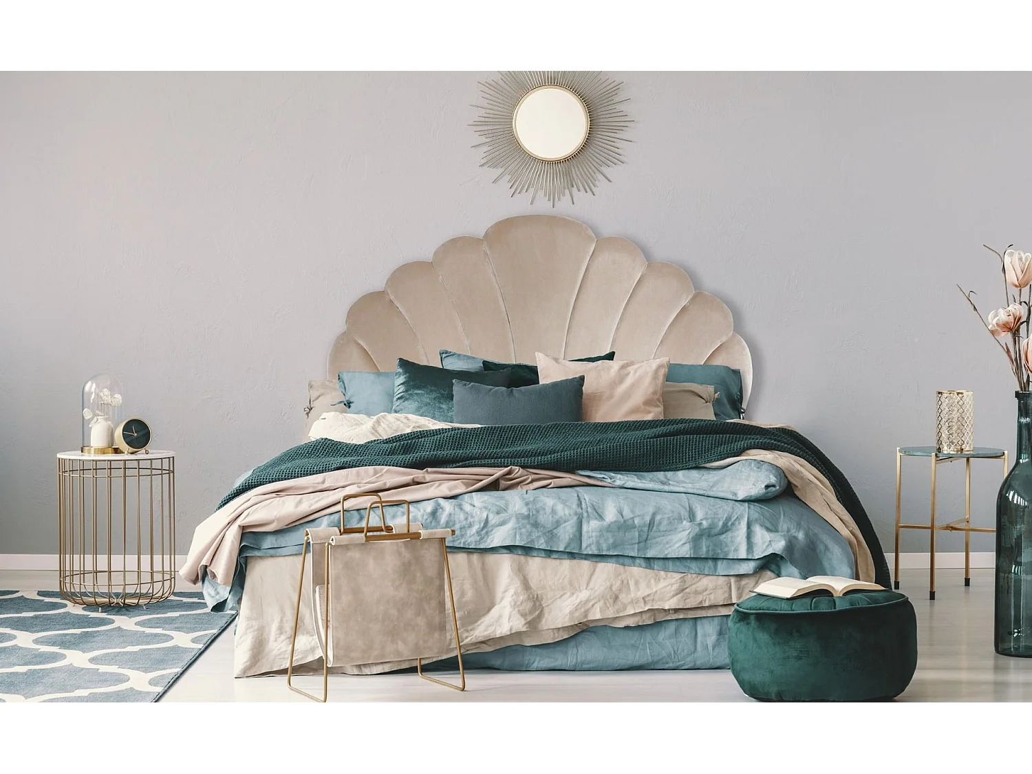 Samt Kopfteil "Shelly" 140cm Taupe Muschel Design Praktisch & Trendig