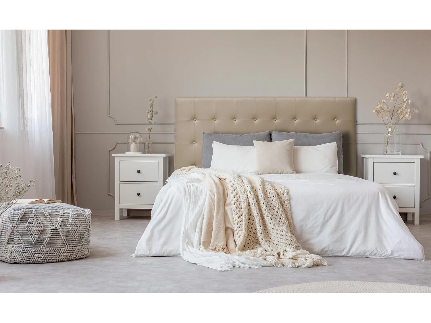 Tête de Lit Capitonnée "Amor" 180cm Taupe