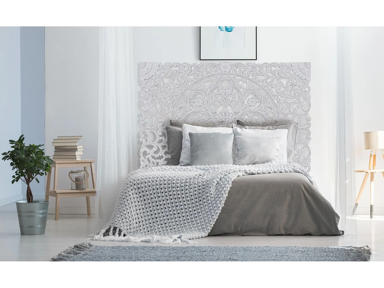 Holzkopfteil "Grisy" 180cm Weißes Modernes Blumendesign