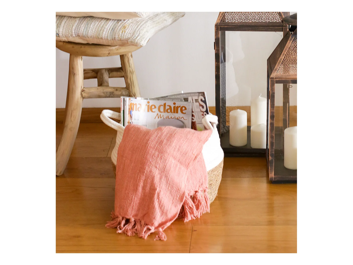 Housse en Coton Housse de Canapé Rose Décorée de Franges