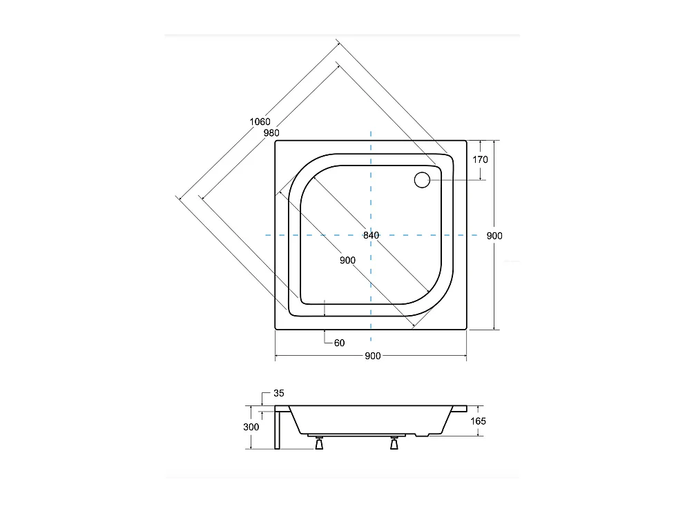 Receveur de douche ARES carré 70x70-80x80-90x90 cm blanc - Dimensions: 90x90 cm