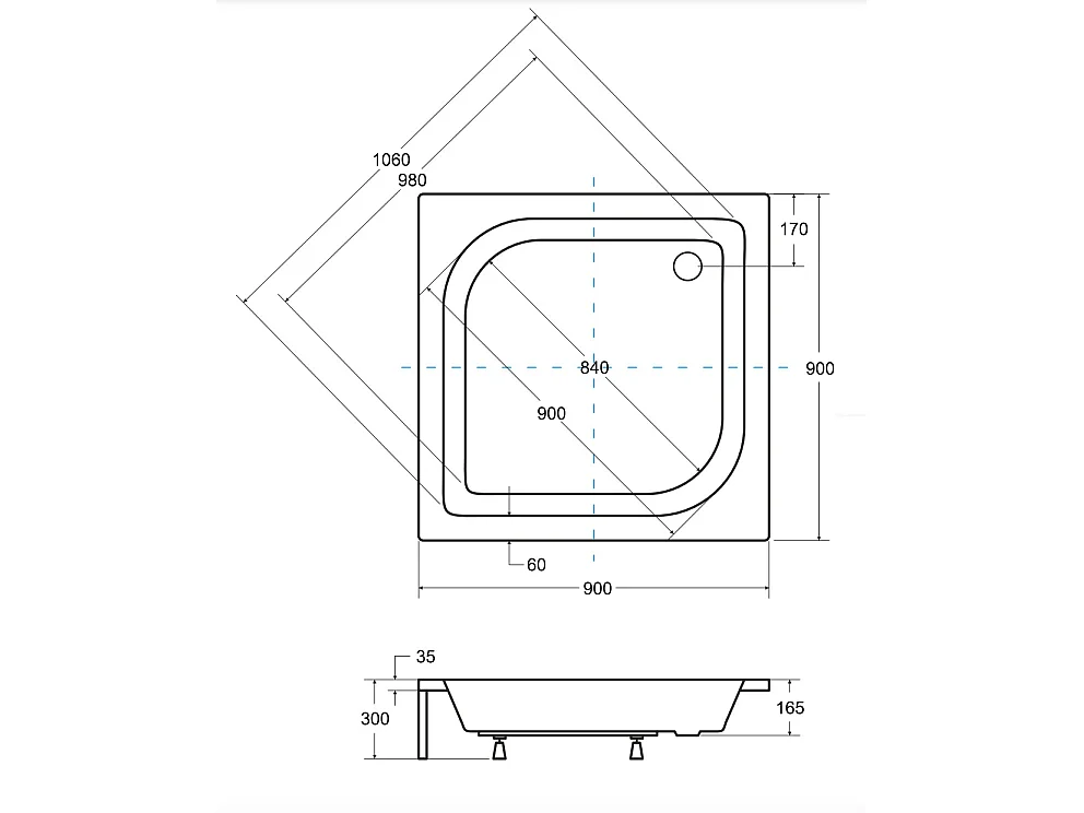 Receveur de douche ARES carré 70x70-80x80-90x90 cm blanc - Dimensions: 90x90 cm