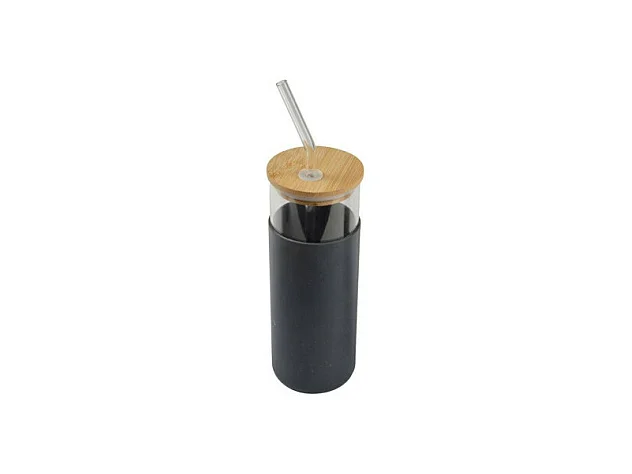 Gourde & Paille en Verre "Silicone" 0,5L Anthracite