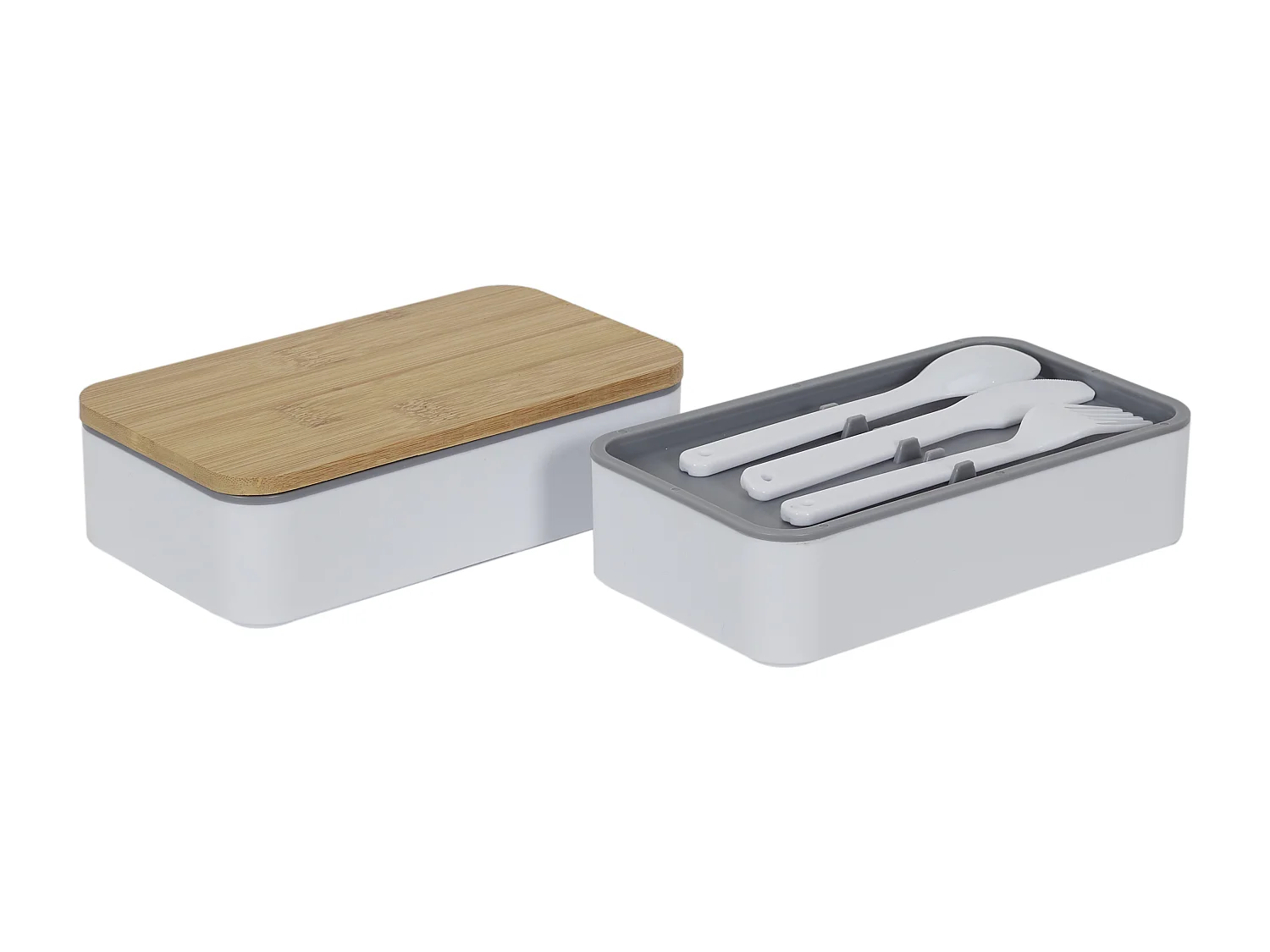 Lunch Box 2 Niveaux Avec Bande Elastique Marron, Blanc, Gris