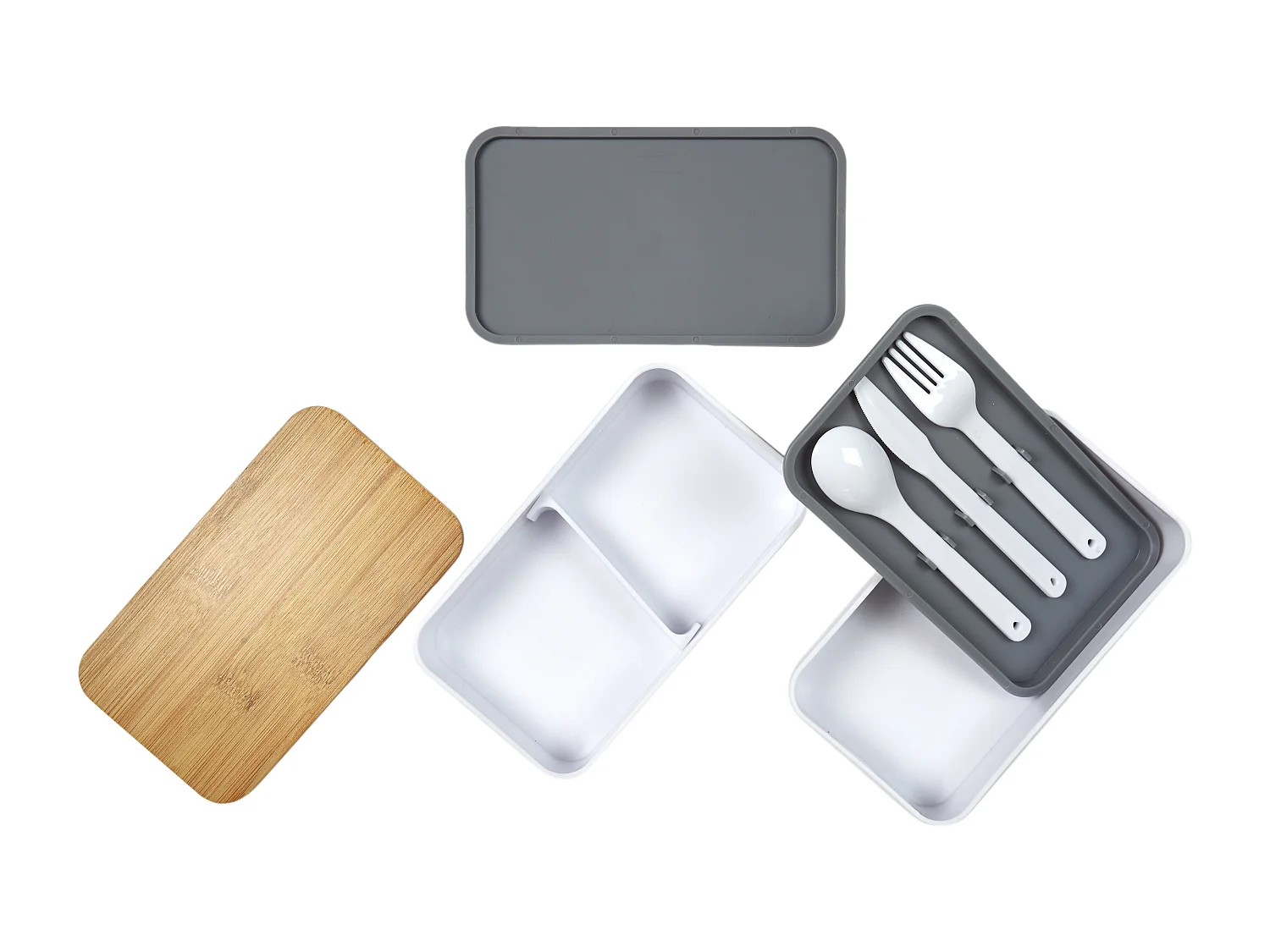 Lunch Box 2 Niveaux Avec Bande Elastique Marron, Blanc, Gris