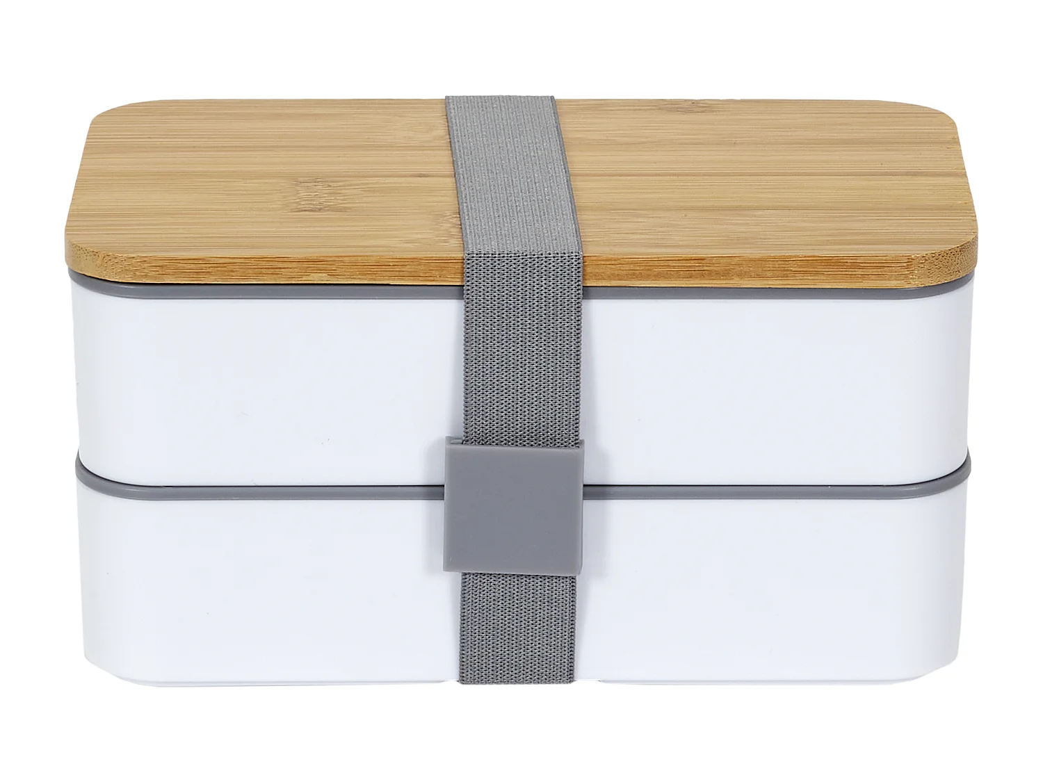 Lunch Box 2 Niveaux Avec Bande Elastique Marron, Blanc, Gris