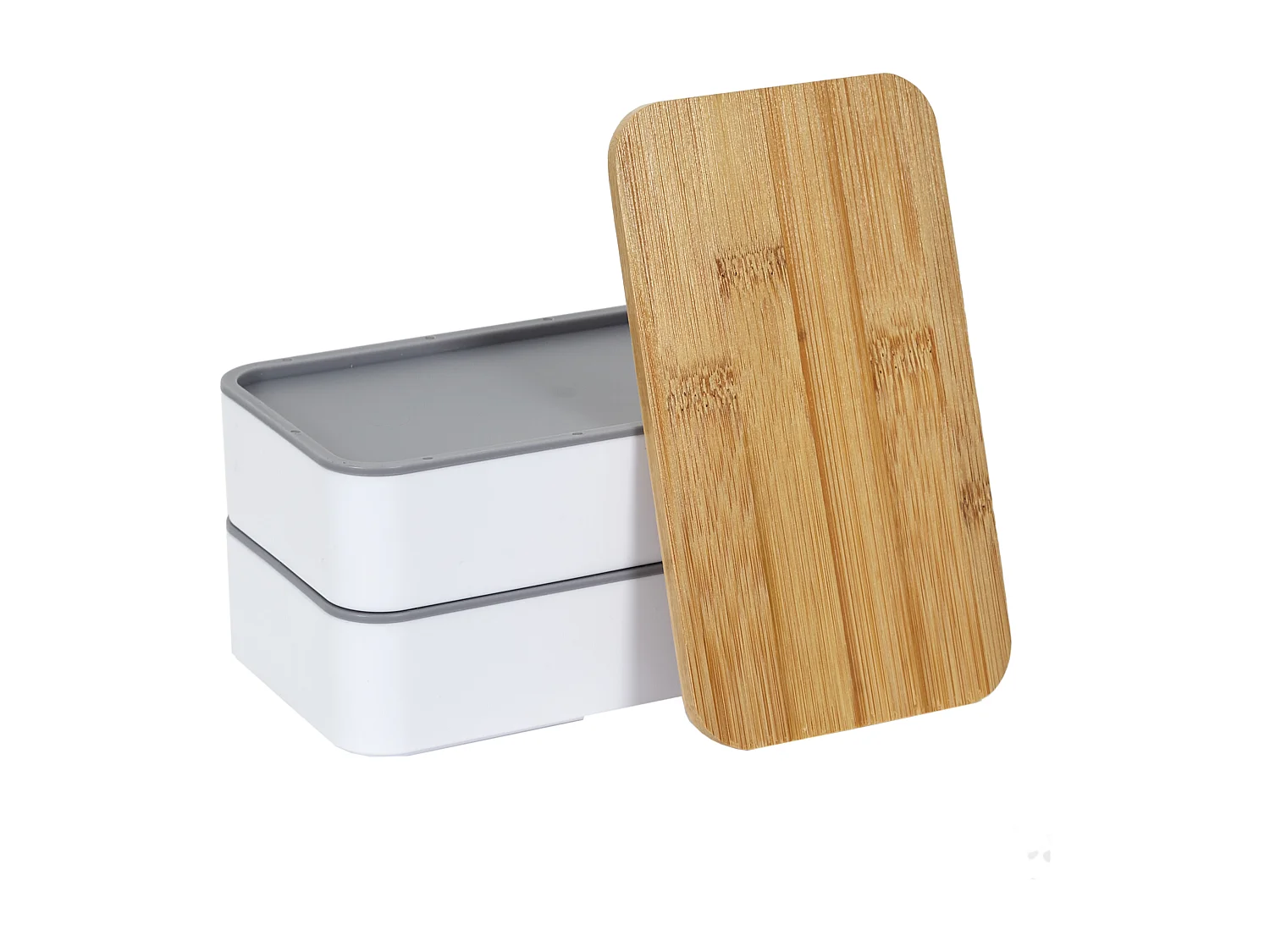 Lunch Box 2 Niveaux Avec Bande Elastique Marron, Blanc, Gris