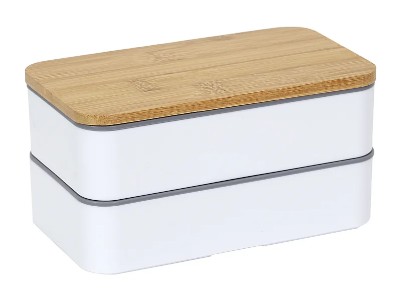 Lunch Box 2 Niveaux Avec Bande Elastique Marron, Blanc, Gris