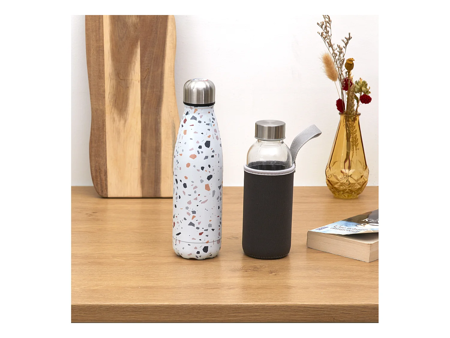 Coffret 2 Bouteilles Verre Et Isotherme 50cl Transparent, Noir, Blanc, Multicolore