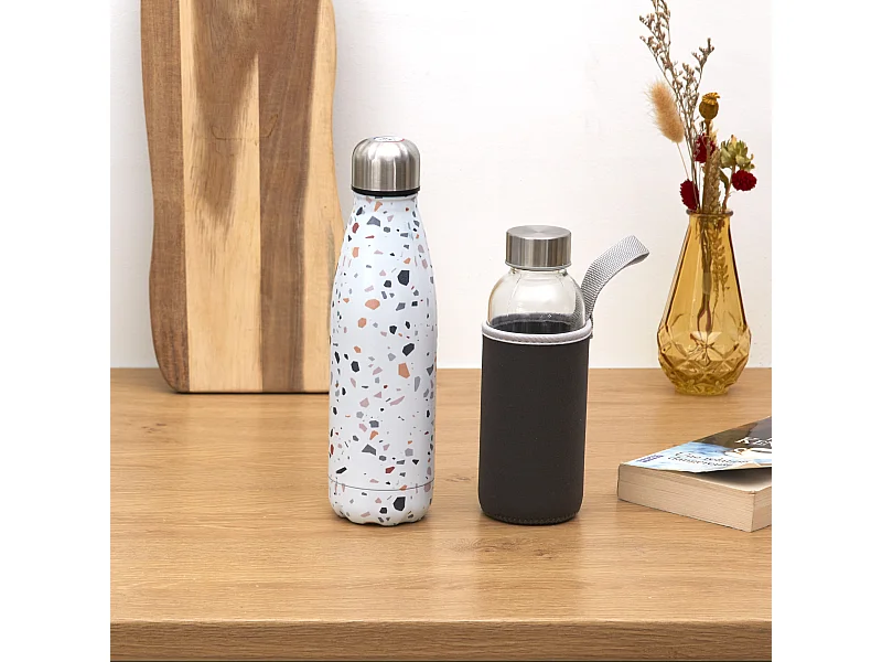 Coffret 2 Bouteilles Verre Et Isotherme 50cl Transparent, Noir, Blanc, Multicolore