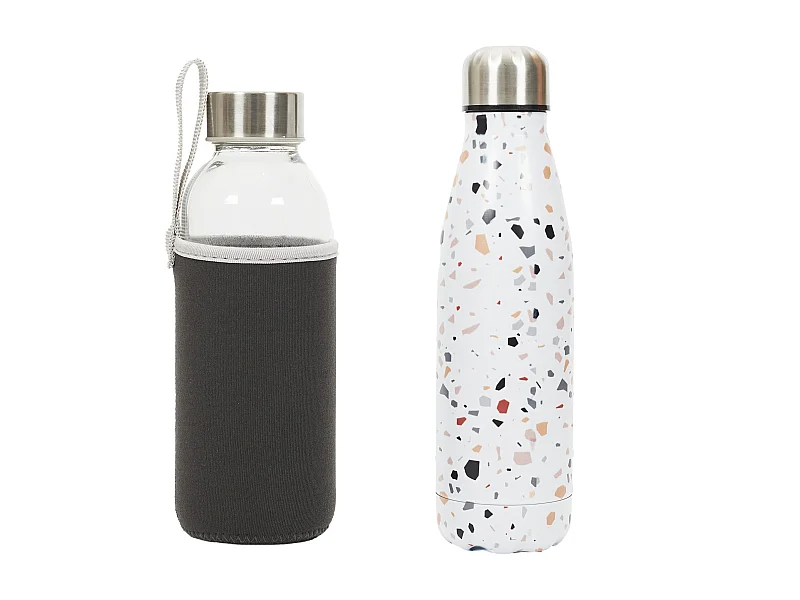 Coffret 2 Bouteilles Verre Et Isotherme 50cl Transparent, Noir, Blanc, Multicolore