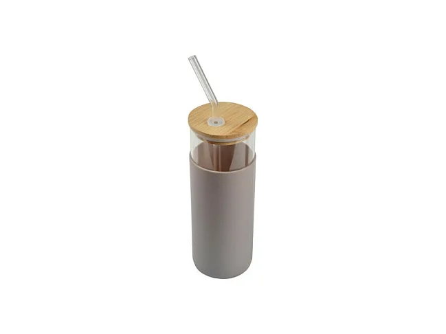 Gourde & Paille en Verre "Silicone" 0,5L Taupe