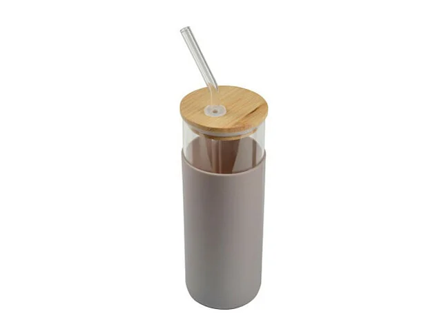 Gourde & Paille en Verre "Silicone" 0,5L Taupe