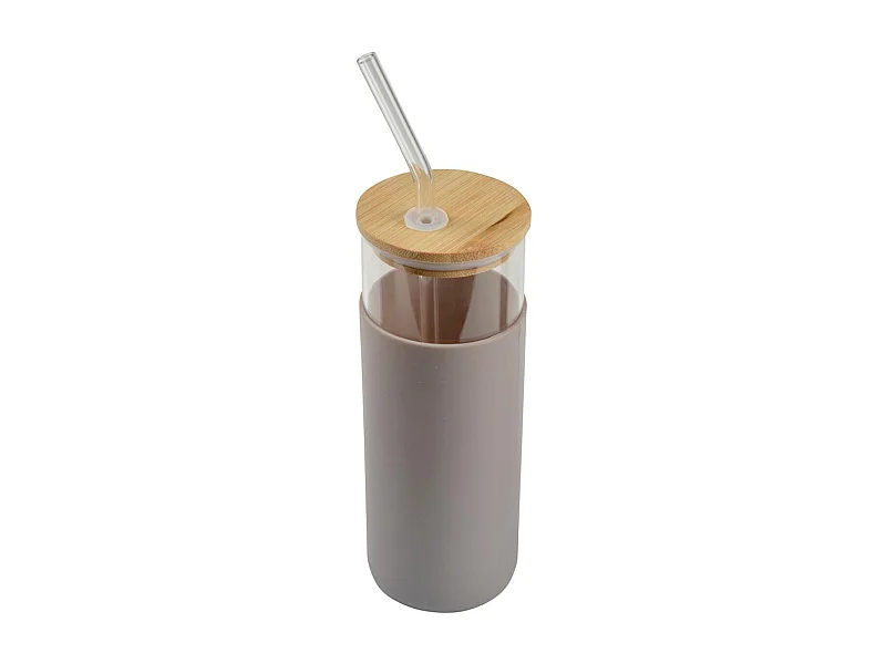 Gourde & Paille en Verre "Silicone" 0,5L Taupe