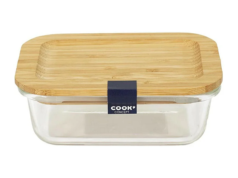 Lunch Box Verre & Bambou "Repas" 32cl Transparent