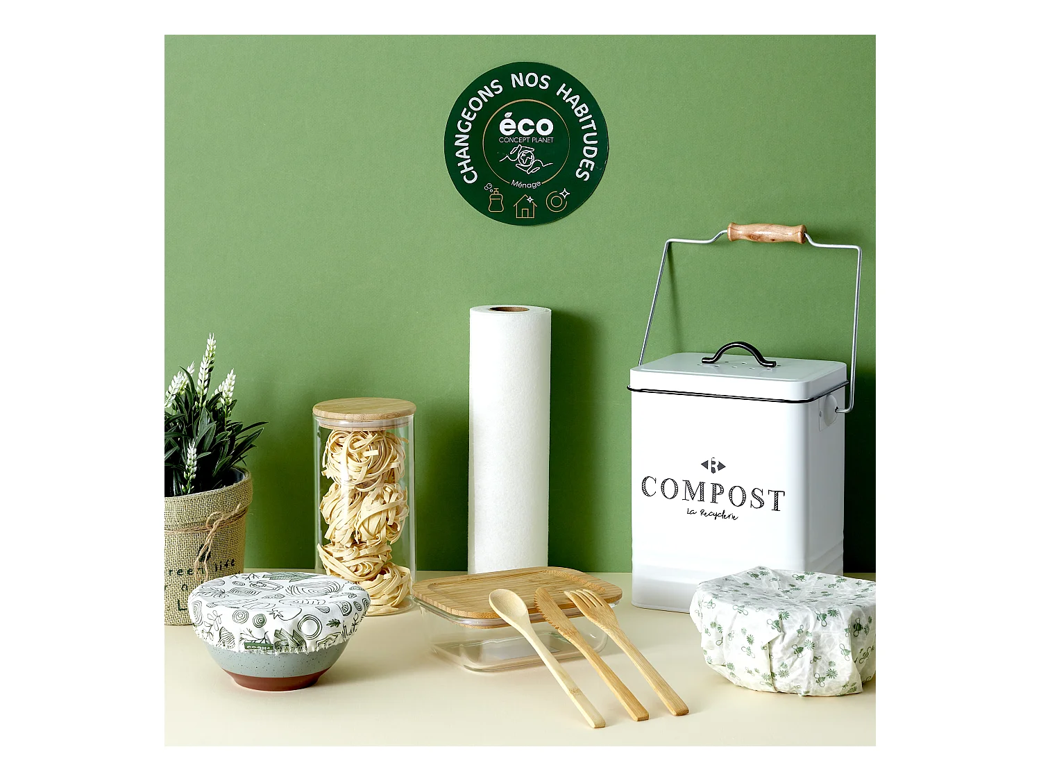 Lunch Box En Verre Et Bamboo 104cl Marron, Transparent