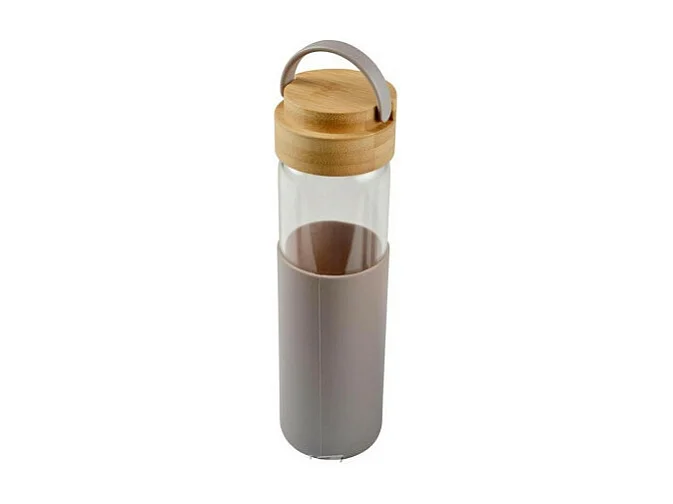 Gourde Bouteille en Verre "Silicone" 0,6L Taupe