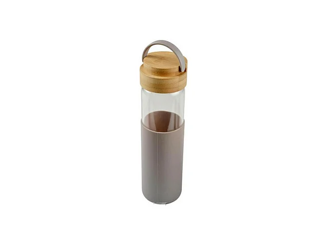 Gourde Bouteille en Verre "Silicone" 0,6L Taupe