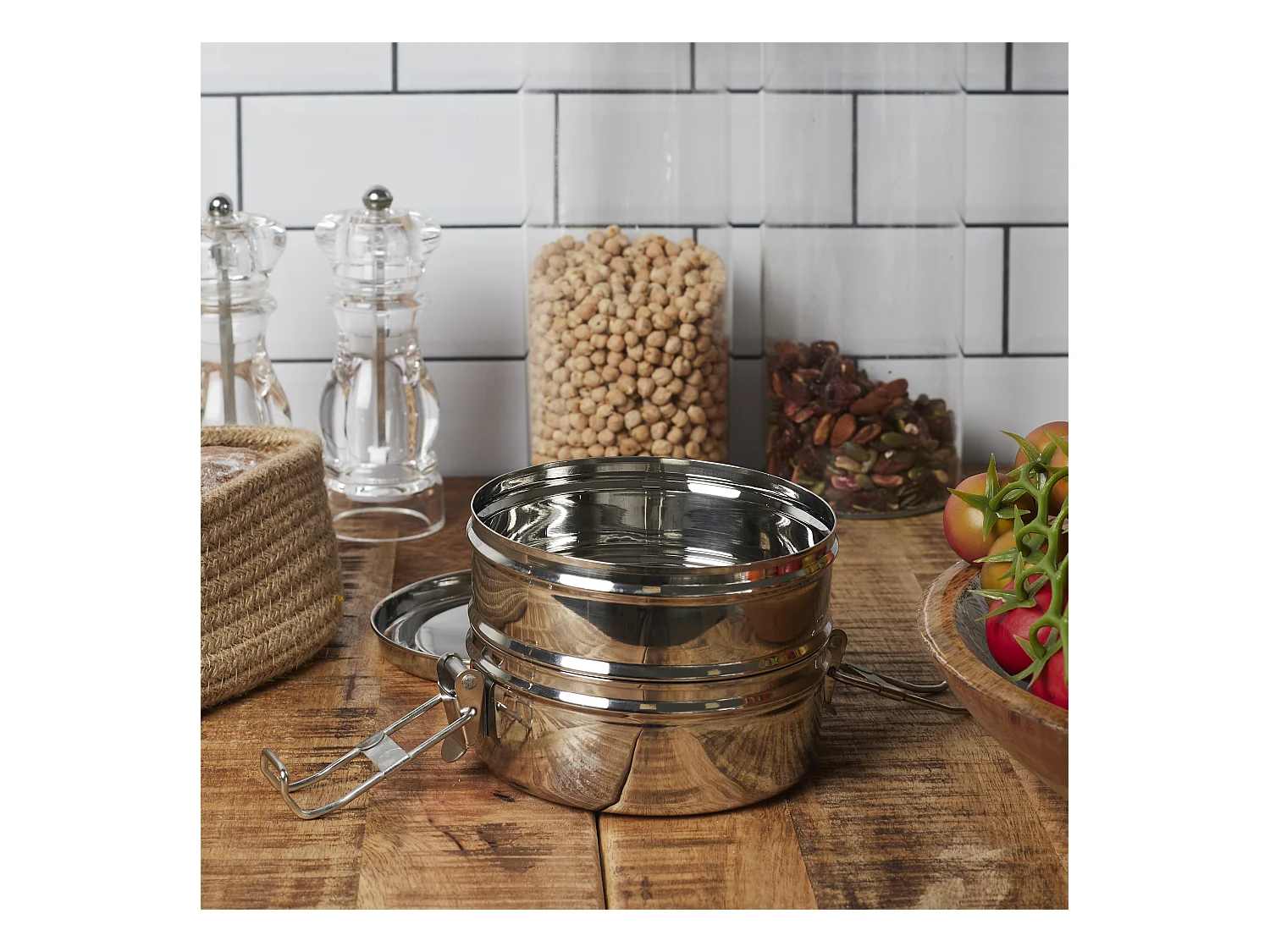 Lunch Box Ronde 2 Niveaux 140cl Argent