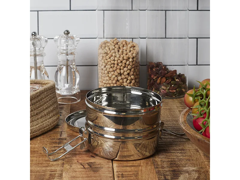 Lunch Box Ronde 2 Niveaux 140cl Argent