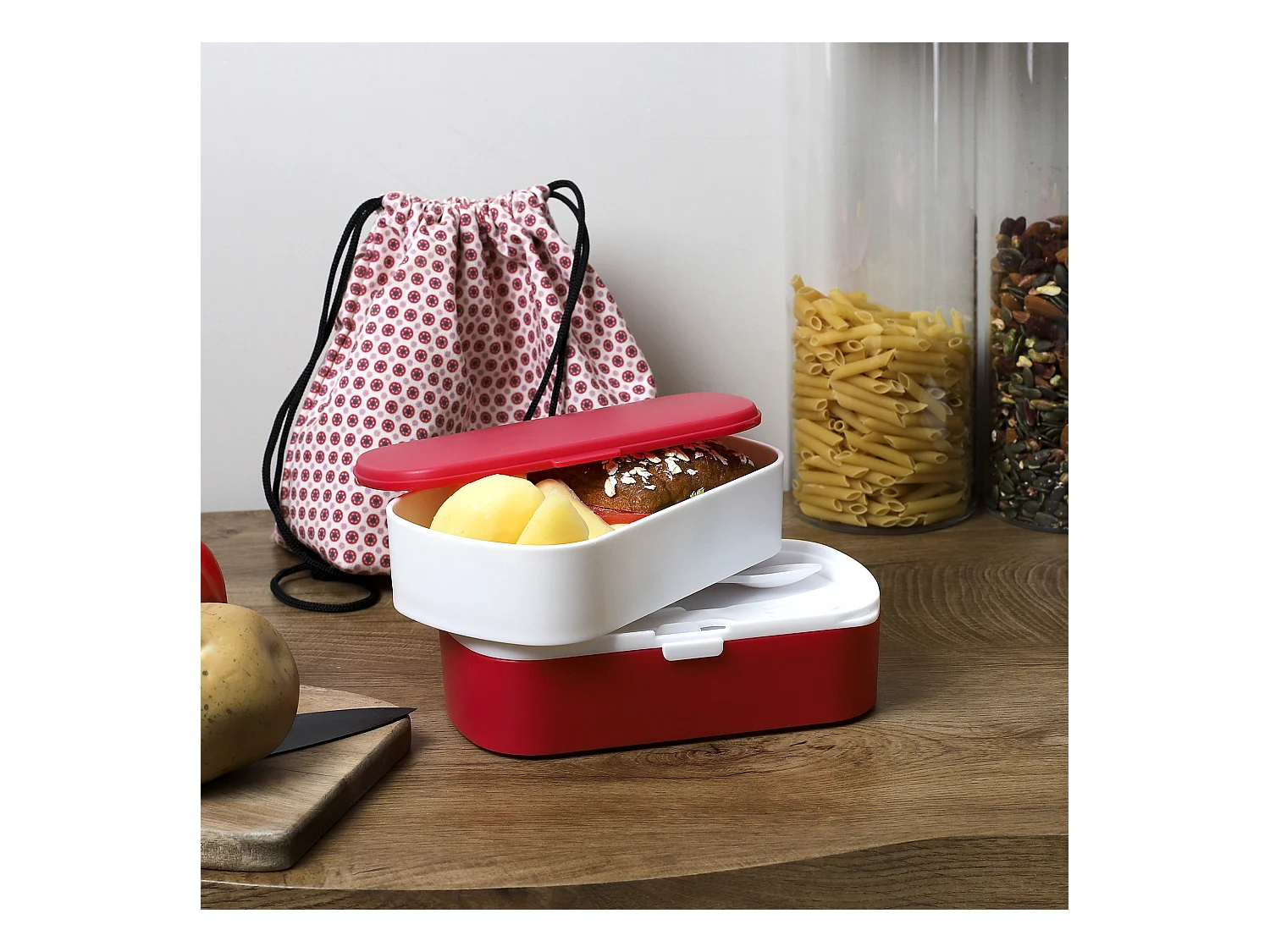 Coffret Repas A Emporter Rose 3 Pieces Rose, Blanc