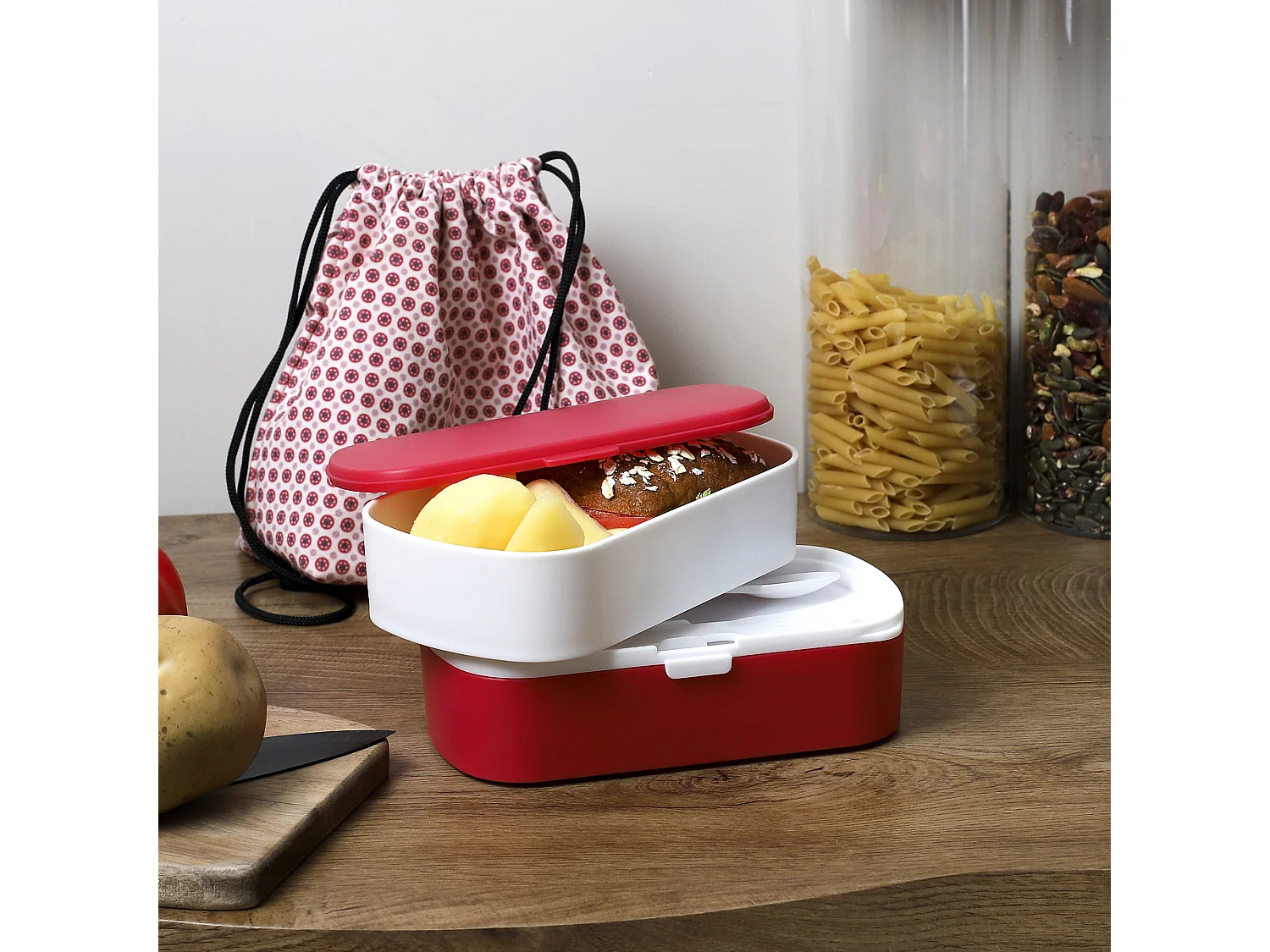 Coffret Repas A Emporter Rose 3 Pieces Rose, Blanc