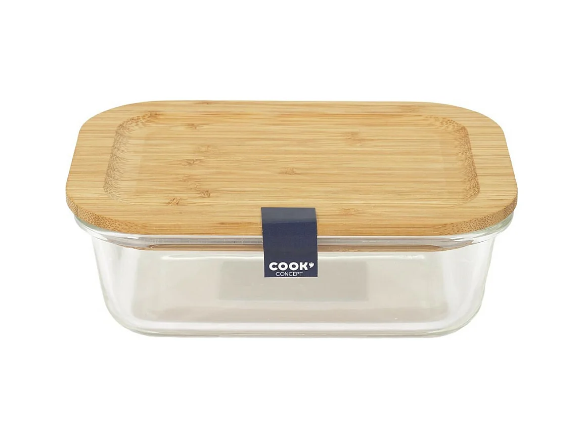 Lunch Box Verre & Bambou "Repas" 52cl Transparent
