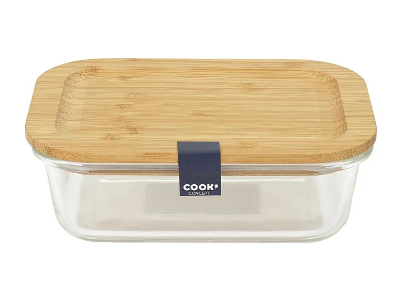 Lunch Box Verre & Bambou "Repas" 52cl Transparent