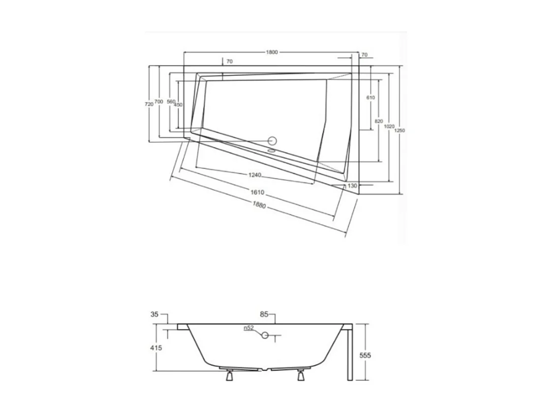Baignoire d'angle Droit INTIMA DUO en 170 ou 180 cm - Dimensions: 180cm