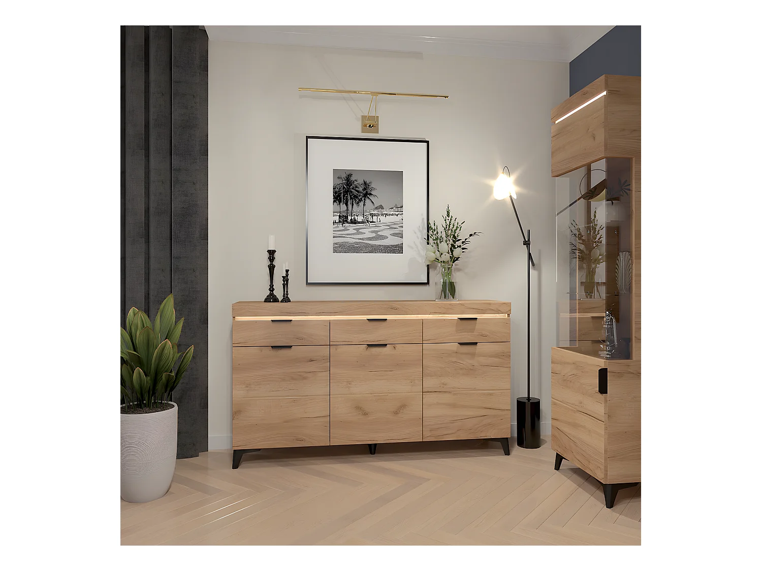 Aparador 3 portas 3 gavetas Ruben madeira 90cm