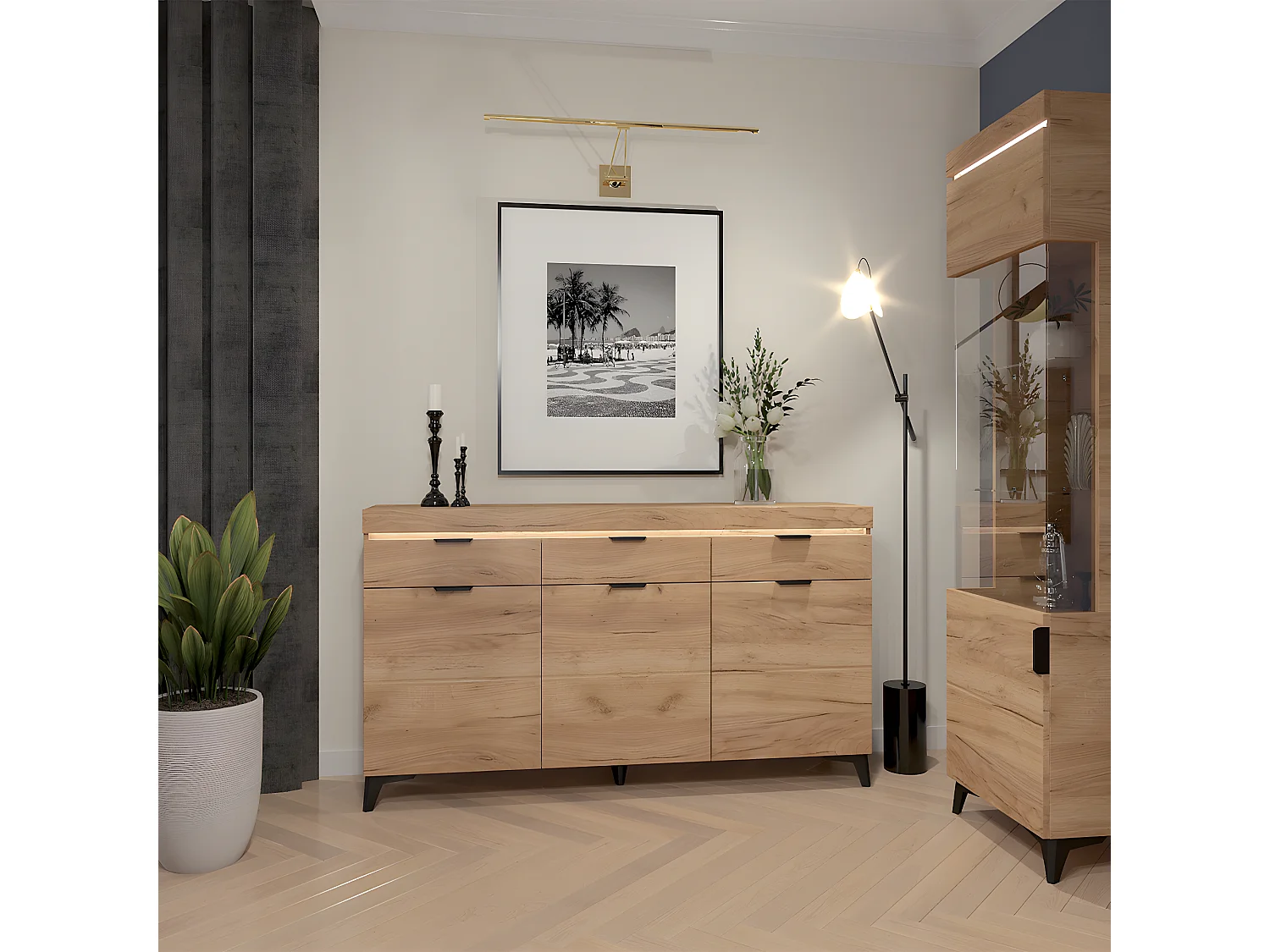 Buffet 3 portes 3 tiroirs LED inclus Ruben Bois