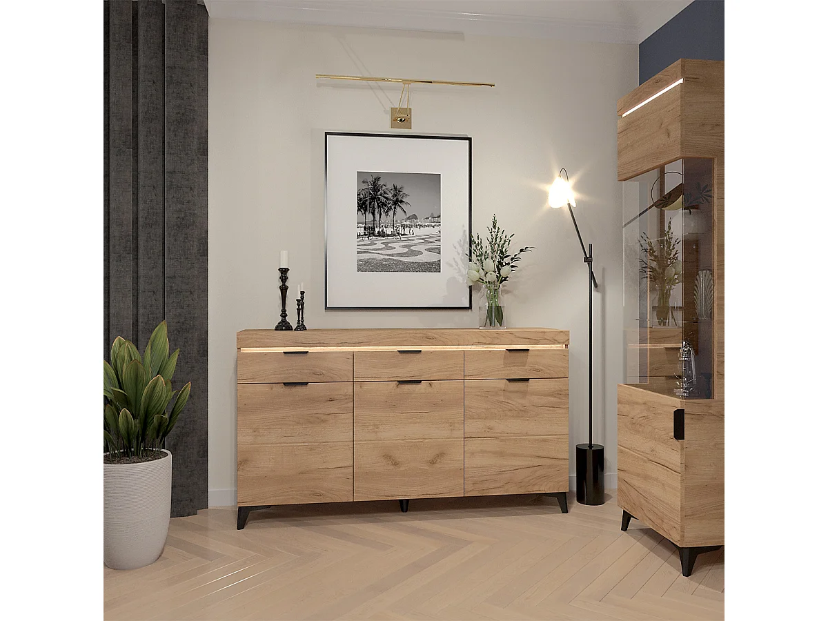 Buffet 3 portes 3 tiroirs LED inclus Ruben Bois